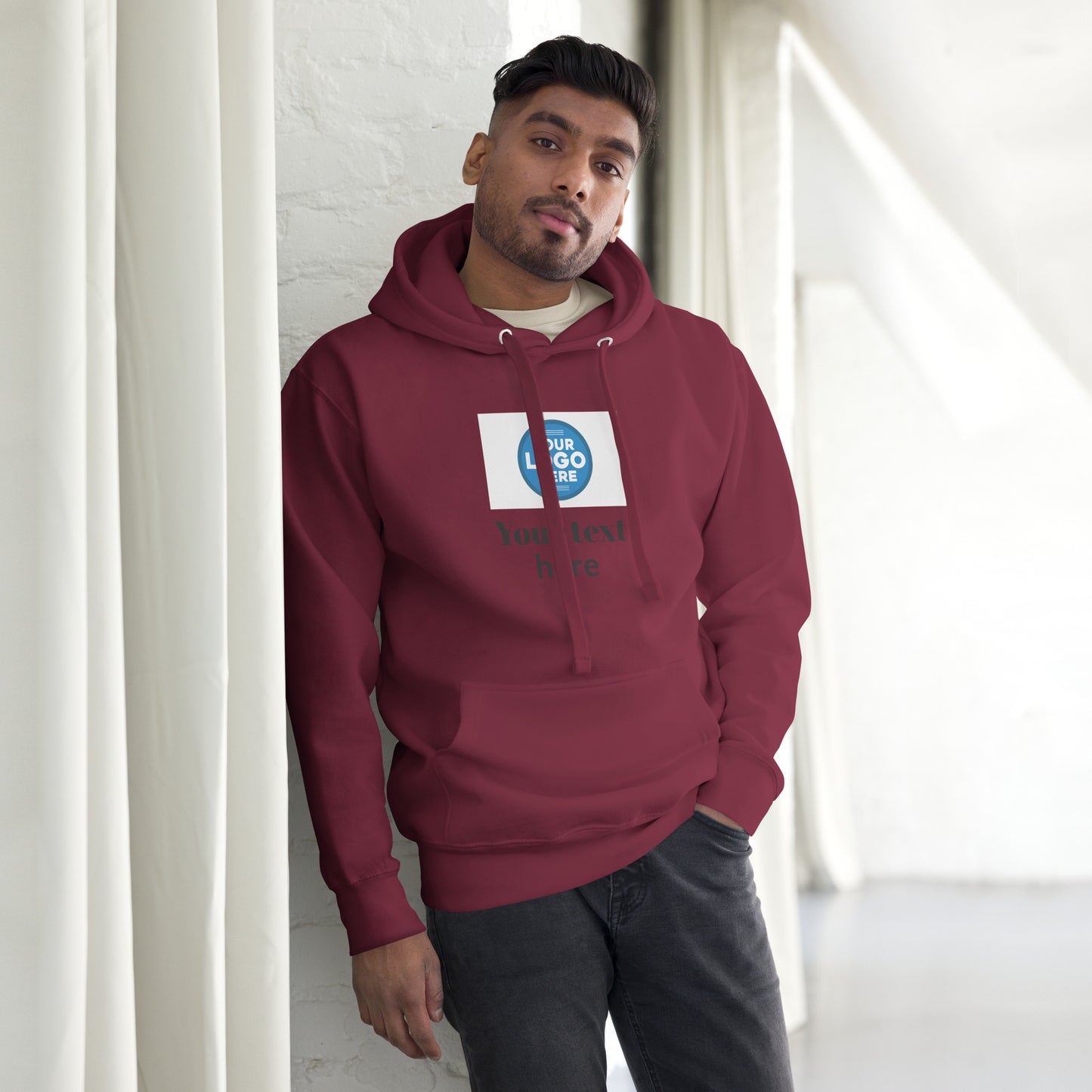 Create Your Own DTG - Text below centered logo - Unisex Hoodie