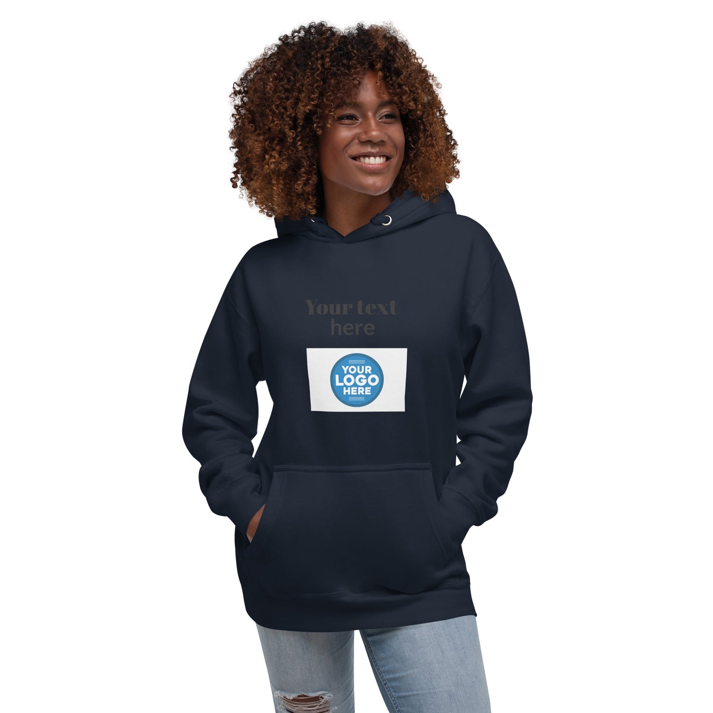 Create Your Own DTG - Text above centered logo - Unisex Hoodie